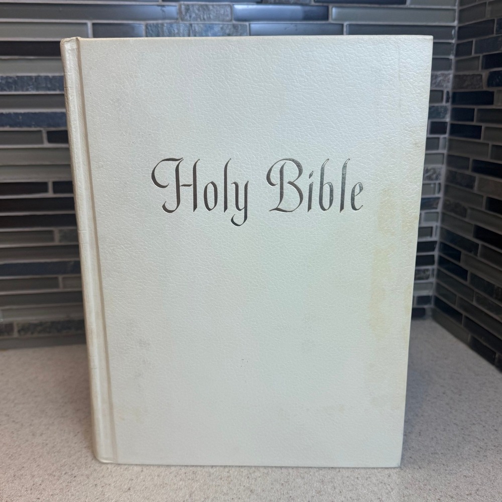 Vintage 1971 New American Catholic Bible Lexicon White Faux Leather NAB 1970